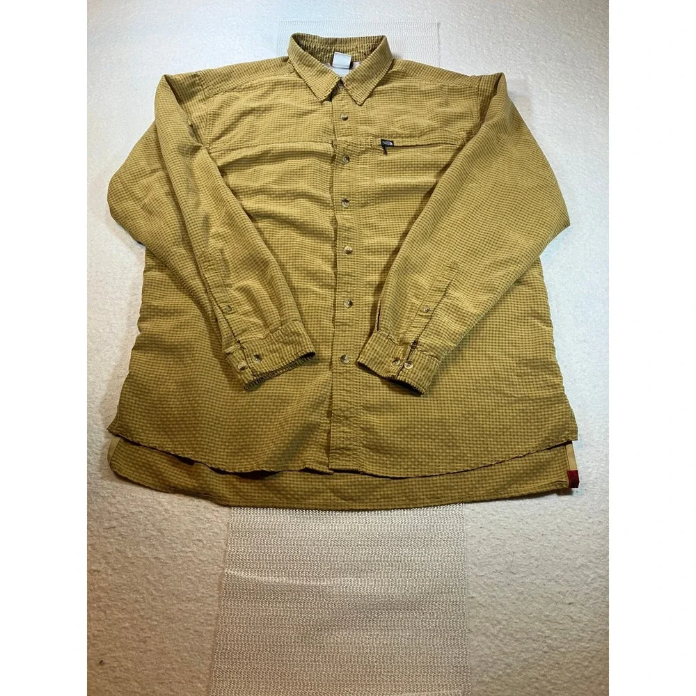 The North Face Mens XL Checkered Yellow Brown Long Sleeve Button Up Hiking Shirt